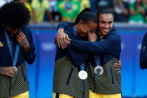2024 Paris Olympics women's Football: Brazil players celebrates winning Silver